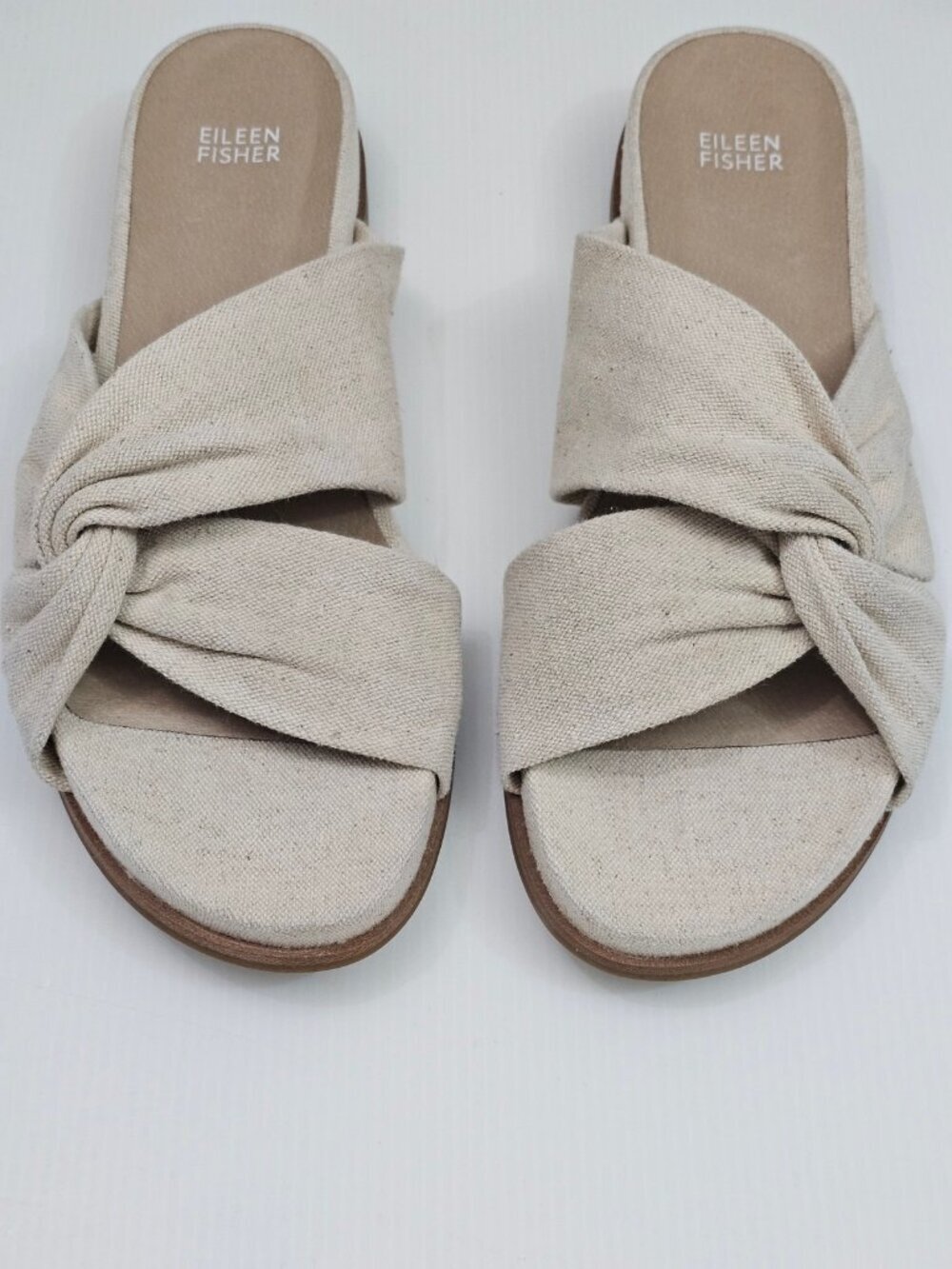 Eileen Fisher Dello Knot Slide Sandals Womens 11 Linen Natural Comfort Minimal - Picture 5 of 13